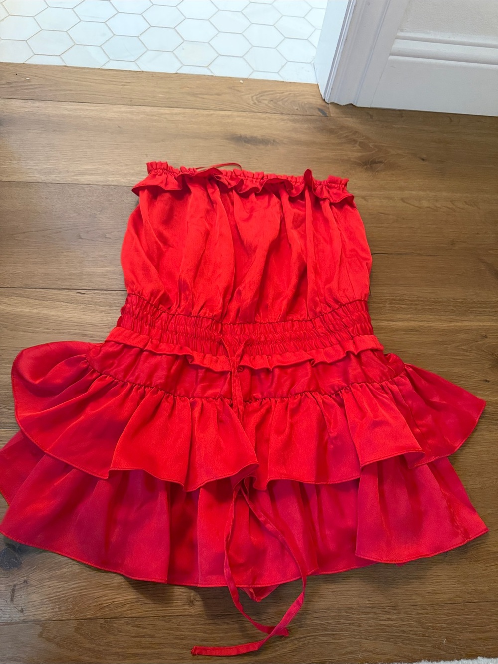 Red Ruffled Strapless Mini Dress